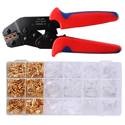 Wire Terminals Crimping Tool Kit,Knoweasy Spade Connectors Crimper and Ratcheting Wire Terminals Crimping Tool of AWG26-16(0.5-1.5mm²) with 300PCS Male and Female Spade Connector