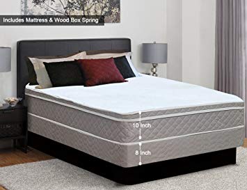 Continental Sleep, 10-Inch Plush Medium Eurotop Pillowtop Innerspring Mattress And Wood Traditional Box Spring/Foundation Set, Good For The Back, No Assembly Required, Twin Size 74" x 38"