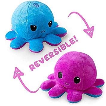 TeeTurtle Reversible Octopus Mini Plush - Stuffed Animal Toy, Purple/Blue