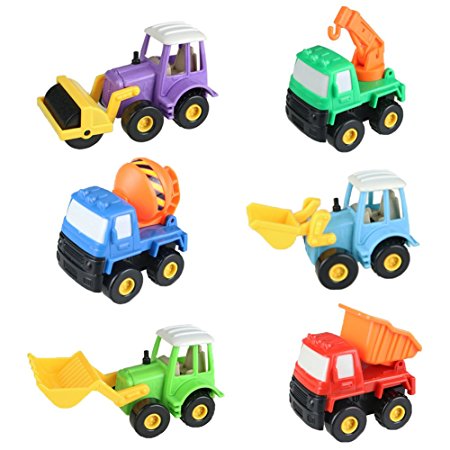 Fajiabao Push Pull Back Truck Car Toy Set Mini Construction Team Mixer Tractor Dumpers Pull N Go Truck Model Toys for Boys Girls Kids 6 Pcs(Color Vary)