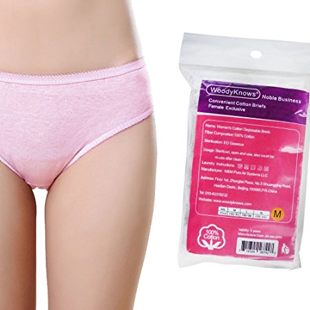 Disposable Underwears - WoodyKnows Cotton Regular Briefs Panties Undies, Individually Wrapped Packages, Medium(Pink), 5 pcs