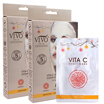 Vitamin C Brightening Sheet Mask - Vitamin C Sheet Mask for Anti Aging - Dark Spot Mask with Collagen - Vitamin C Mask For Healthy Skin from Vivo Per Lei (2 Pack)