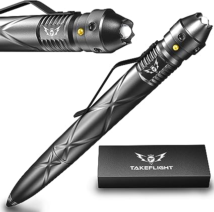 Tactical Pen Self Defense Tool - Multitool with LED Flashlight / Pen Light for Nurses and Doctors | EDC Tac Pens Survival Gear, Police, Military | Black Ballpoint Ink, Gift-Boxed with Extra Batteries