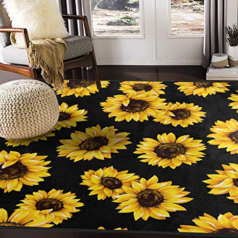 ALAZA Shabby Chic Floral Sunflower Area Rug for Living Room Bedroom 5'3"x4'
