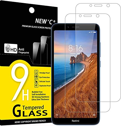 NEW'C 2 Unidades, Protector de Pantalla para Xiaomi Redmi 7A, Antiarañazos, Antihuellas, Sin Burbujas, Dureza 9H, 0.33 mm Ultra Transparente, Vidrio Templado Ultra Resistente