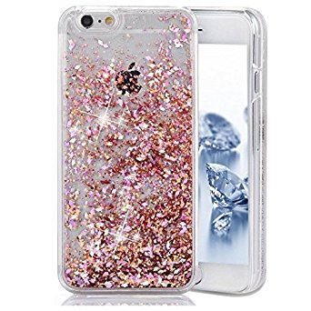 Urberry Iphone 7 Case,Running Glitter Cover, Sparkle Love Heart, Creative Design Flowing Liquid Floating Luxury Bling Glitter Sparkle Hard Case for 4.7 inch iPhone 7 with a Screen Protector