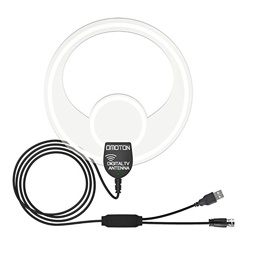 TV Antenna, OMOTON Indoor Amplified Digital TV Antenna, Long Range of 50 Miles, 16 Ft Coaxial Cable, Updated Design: Smaller, Receiving Stronger and more Stable Signals, USB Power Supply