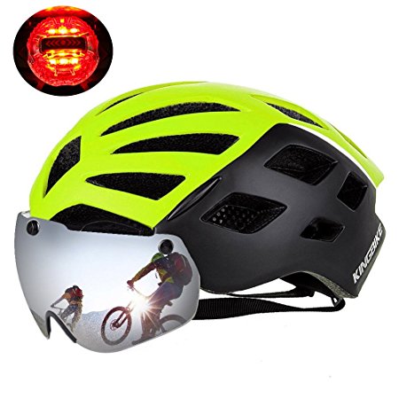 KINGBIKE DOT Bicycle Helmet with Detachable Eye Shield（UV400 Protection,OTG),3 Modes Rear Safety Light,26 Air Vents