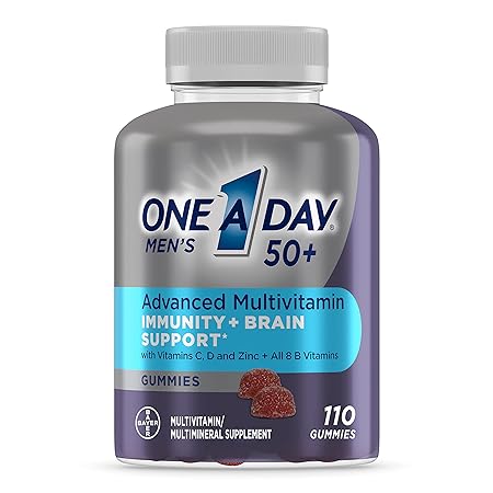 One A Day Men’s 50  Gummies Advanced Multivitamin with Brain Support, Super 8 B vitamin complex, 110 Count