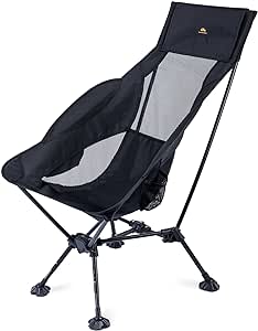 iClimb Ultralight Compact Camping Folding Beach Chair with Anti-Sinking Large Feet (Black - Triangular Frame High Back - 2PC)