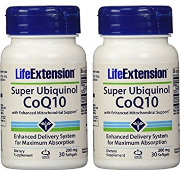 Life Extension Super Ubiquinol CoQ10 with Enhanced Mitochondrial Support, 200 mg, 30 softgels (2 Pack)