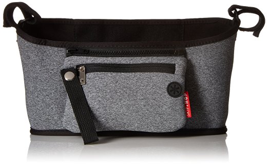 Skip Hop Grab and Go Attachable Neoprene Stroller Organizer and Cup Holder with Detachable Wristlet, Universal Fit, Heather Grey