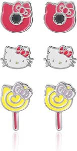 Sanrio Hello Kitty Stud Earrings for Women Official License 2-Pair Pack, Silver Flash-Plated and Crystal Hello Kitty Earrings