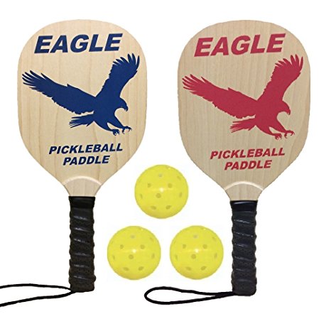 Eagle Wooden Pickleball Paddle Set with 2 Paddles and 3 Pickleballs