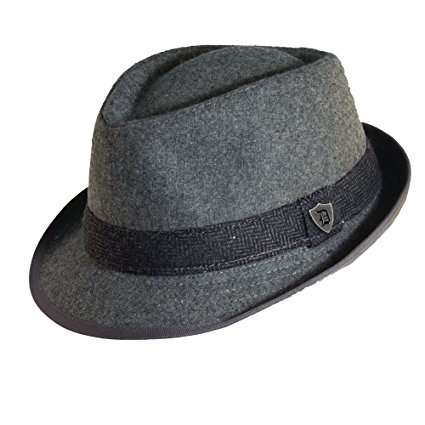 Dorfman Pacific Mens Wool Blend Fedora Hat with Herringbone Band