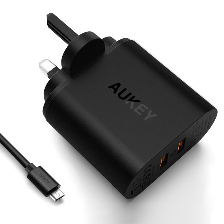AUKEY Quick Charge 3.0 Wall Charger 39W Dual USB Port Quick charge 3.0& Aipower Adaptive technology Charging Station for HTC One A9, Samsung Galaxy S6, HTC One M9, iphone 6s and more-Black