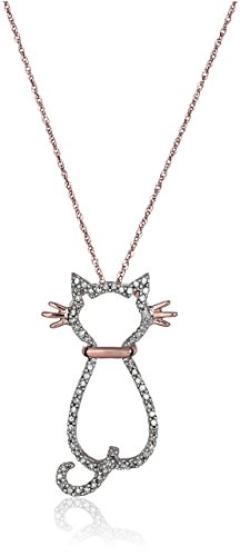 14k Rose Gold and Diamond Cat Pendant Necklace (1/6 cttw, I-J Color, I2-I3 Clarity)