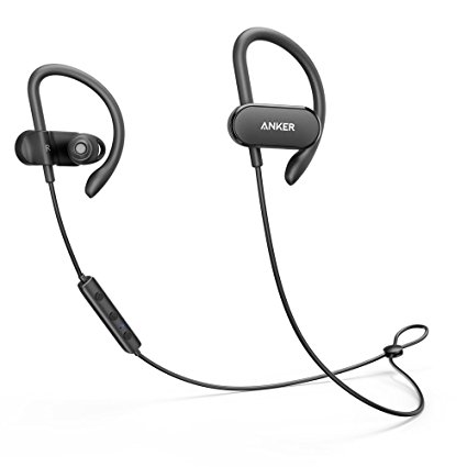 Anker SoundBuds Curve Wireless Bluetooth Headphones, Bluetooth 4.1 Sports Earphones w/ Ear Hook and Waterproof Nano Coating, 14 Hour Battery, CVC Noise Cancellation, Gym and Running Workout Headset w/ Carry Pouch