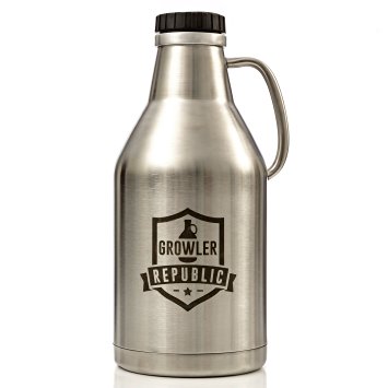 The Jug - Stainless Steel Beer Growler With Handle & Screw Top 64oz Double Wall Insulated