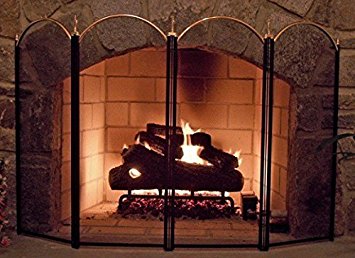 4 Panel Outdoor Large Gold Fireplace Screen Wrought Iron Black Metal Fire Place Screens Decorative Mesh Cover Baby Safe Proof Privacy Doors and Screens for Grate Accessories