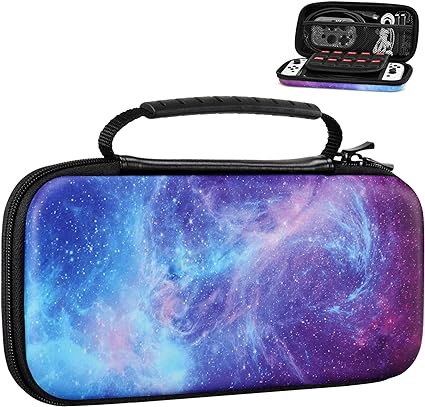 MoKo Carrying Case for Nintendo Switch OLED Model/Nintendo Switch, Hard Shell Portable Travel Carry Case w/10 Game Card Slots Compatible with Nintendo Switch Console & Accessories, Gorgeous Starry Sky