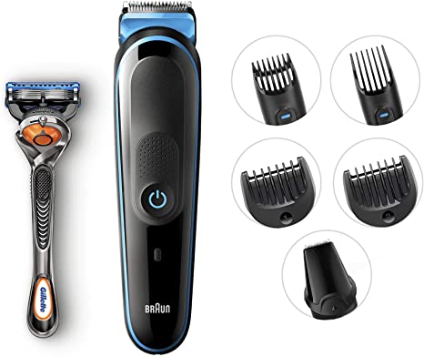 Braun 7-in-1 All-In-One Trimmer MGK5045, Beard Trimmer & Hair Clipper, Detail Trimmer, Black/Blue