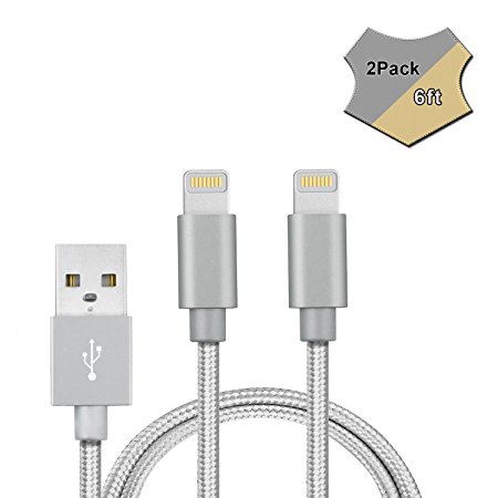 Alanda Durable Cable for iPhone 2pack 6ft Nylon Braided Lightning USB Charging Cable with Aluminum Connector for iPhone 7 6s 6s Plus 6 Plus SE 6 5s 5c 5 iPad Mini Air and iPod Compatible with iOS-Gray