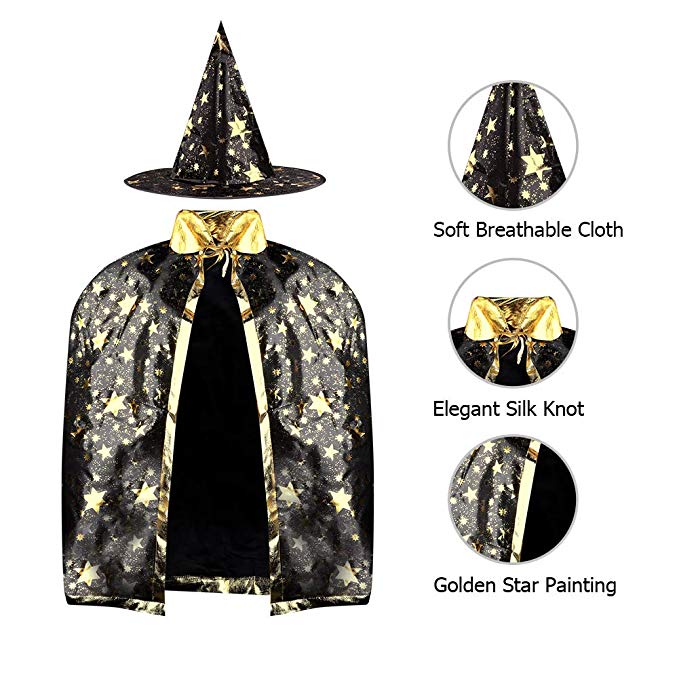 SKL Kids Halloween Costumes Witch Wizard Cloak with Hat Wizard Cape and Hat Child's Costume for Boys Girls