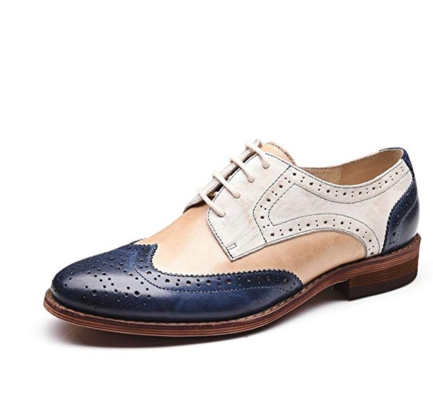U-lite Women's Perforated Lace-up Wingtip Multicolor Leather Flat Oxfords Vintage Oxford Shoes