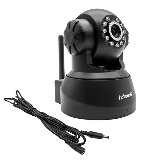 iZtouch IZSP-012 Black   10ft Black Extension DC Power Cable 1280x720P HD Wireless/Wired IP Camera with Two-Way Audio Night Vision Pan/Tilt Control QR Code Scan