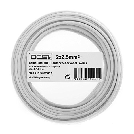 AWG 13 - 2x2,5mm² - 20m Role | DCSk HiFi Copper Loud Speaker Cable white | 99,99% OFC pure Copper