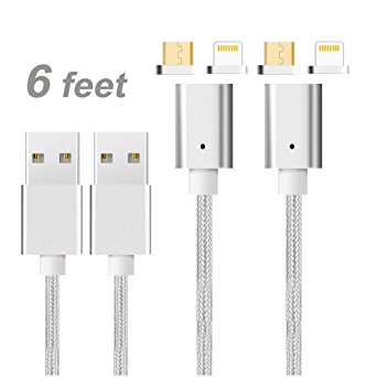 Animoeco 4th generation Magnetic Charger Cable Nylon Braid Charging & Data Transfer 6 Feet for Smart Phone and Tablets android Micro-USB and iPhone Product  (silver-2 pack)