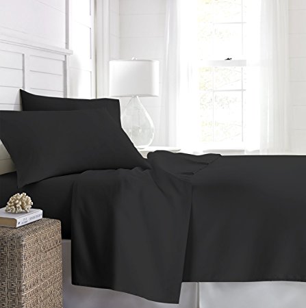Luxe Boutique Hotel Collection Hypoallergenic Egyptian Queen Sheet and Pillow Case Set with Deep Pockets, Black