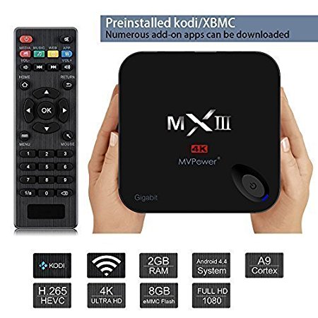 MVPower® Smart TV Box MX3 MXIII Android 4.4 S812 Quad Core support Gigabit Ethernet Streaming Media Player FULLY-LOADED KODI 4K Netflix Youtube Skype H.265 H.265 Airplay Miracast 3D Blu-ray 2G/8G