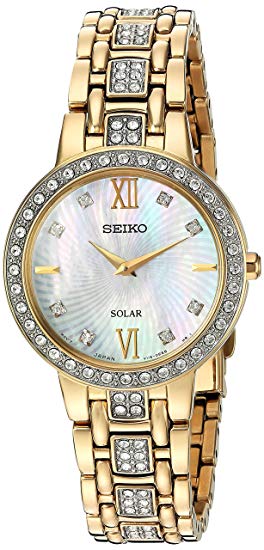 Seiko Women's Ladies Crystal Dress Japanese-Quartz Watch with Stainless-Steel Strap, Gold, 14 (Model: SUP364)