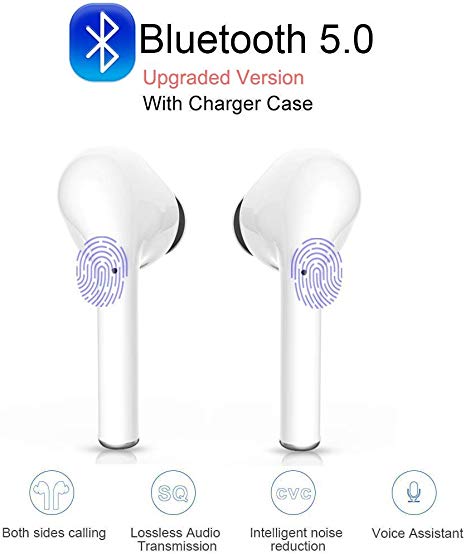 True Wireless Stereo Earbuds Bluetooth Headset in-Ear Earbuds Sports Headset,2019 Latest Intelligent Noise Reduction Pop-ups Auto Pairing with Charging Case Compatible for iPhone/Samsung/Apple/Airpods