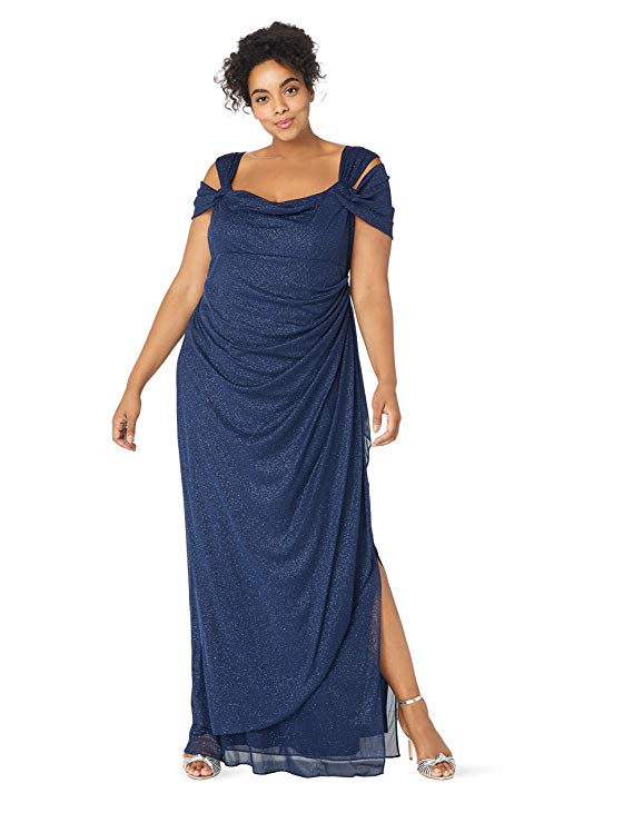 Alex Evenings Women's Plus Size Cold-Shoulder Dress Side Ruched Skirt