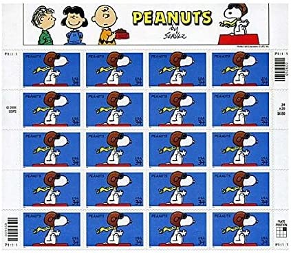 Snoopy Peanuts Sheet of Twenty 34 Cent Stamps Scott 3507 By USPS