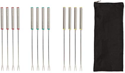 Fox Run 11655 Set of 12 Stainless Steel 9.5" Plus Bonus Storage Bag-Color Coding Fondue Fork Silver