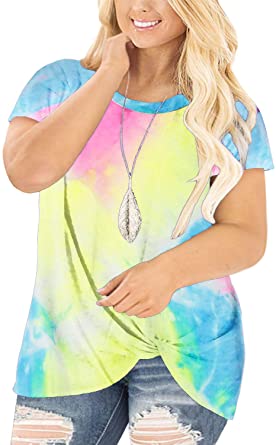 DOLNINE Women's Plus Size Knotted Tops Short Sleeve Tees Casual Tunics Blouses