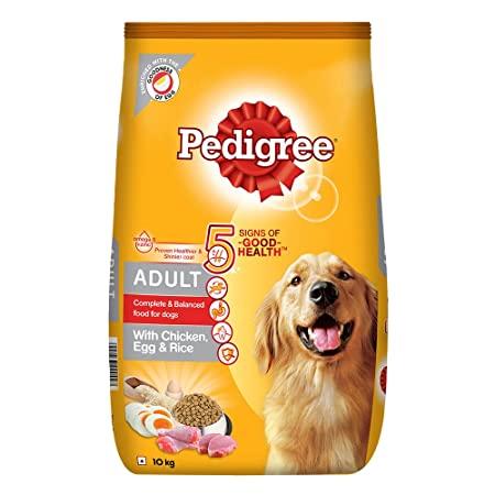 Pedigree Adult Dry Dog Food (High Protein Variant), Chicken, Egg & Rice Flavour, 10kg Pack