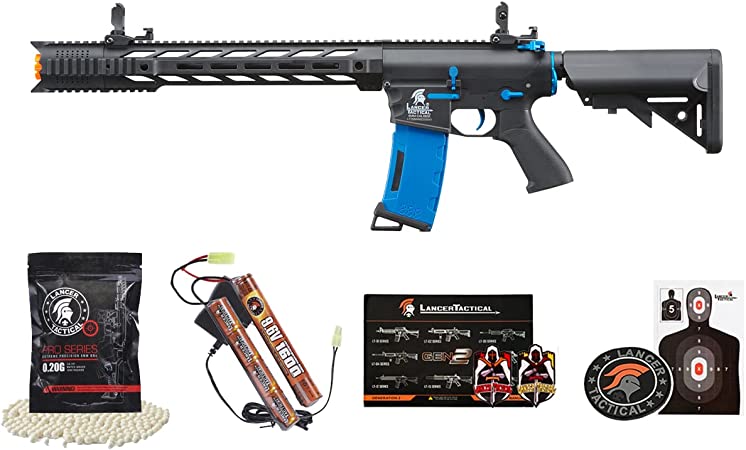 Lancer Tactical Gen 2 Airsoft M4 SPR Interceptor AEG Polymer - Electric Full/Semi-Auto, 1000 Rounds Bag of 0.20g BBS, Battery& Charger Included