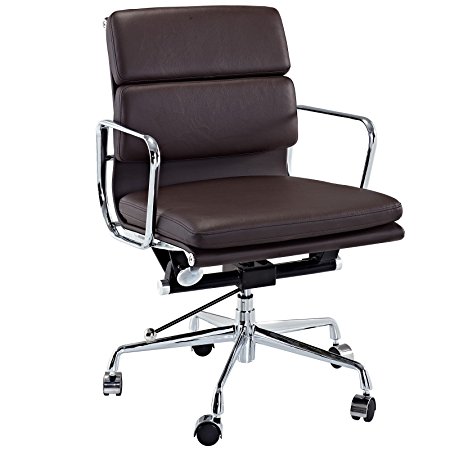 LexMod Discovery Mid Back Leather Conference Office Chair in Brown Genuine Leather