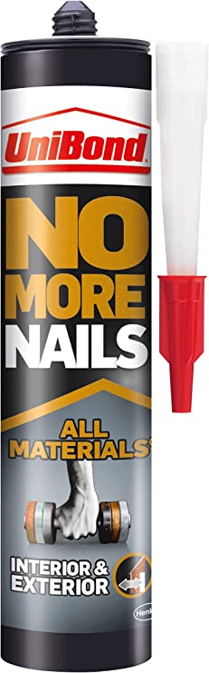UniBond 2492850 No More Nails All Materials Interior & Exterior Construction Adhesive, All Materials Grab Adhesive, High Strength Adhesive Bonding, White, 390 g Cartridge