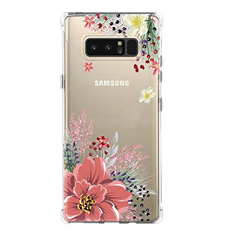 Galaxy Note 8 Case,Samsung Galaxy Note 8 Case with Flower,LUOLNH Slim Shockproof Clear Floral Pattern Soft Flexible TPU Back Cover for Samsung Galaxy Note 8 (Pink)