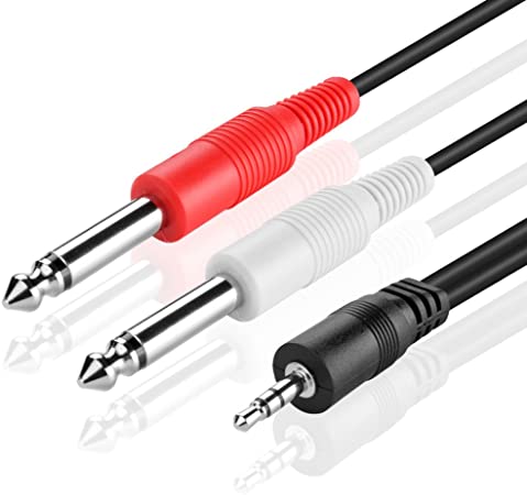 TNP Premium 3.5mm TRS to Dual 1/4 Inch TS Audio Cable (1.8m) - Male 3.5mm 1/8" Stereo AUX Auxiliary to 6.35mm 1/4" Y Adapter Connector Wire Cord Plug Jack