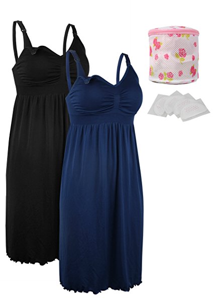 iLoveSIA 2pack Women's Seamless Maternity Breastfeeding Nursing Dress With Build-In Bra