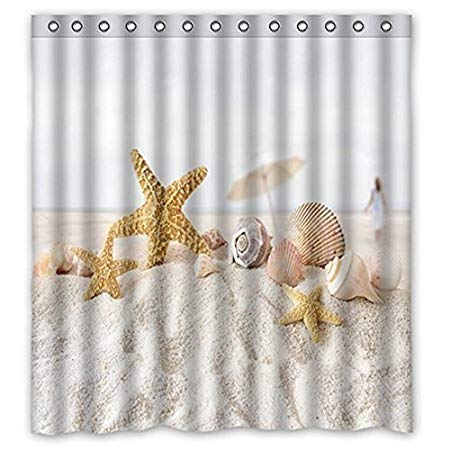 Vandarllin Unique Starfish Seashell Beach Theme Shower Curtain Waterproof Polyester Fabric 66"(w) x 72"(h) Inches-Ocean Bathroom Decor