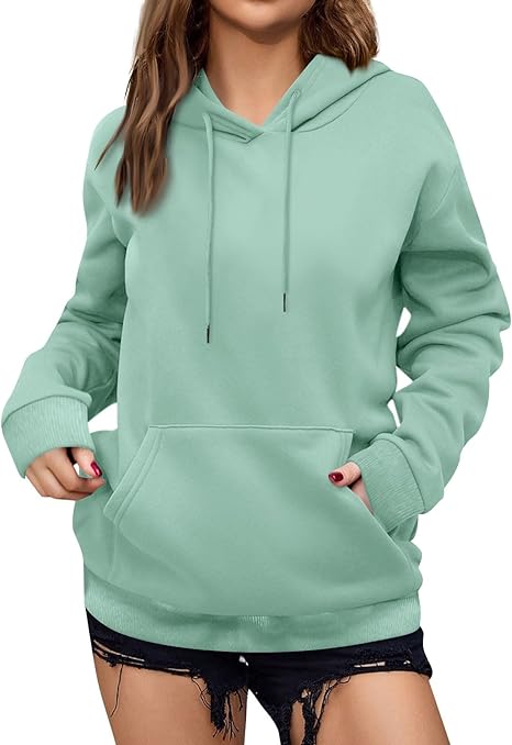 CUCUHAM Women's Casual Hoodies Long Sleeve Lightweight Solid Pullover Tops Loose Fall Winter Sweatshirt with Pocket
