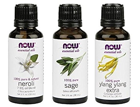 3-Pack Variety of NOW Essential Oils: Good Night Sleep- Neroli, Sage, Ylang Ylang